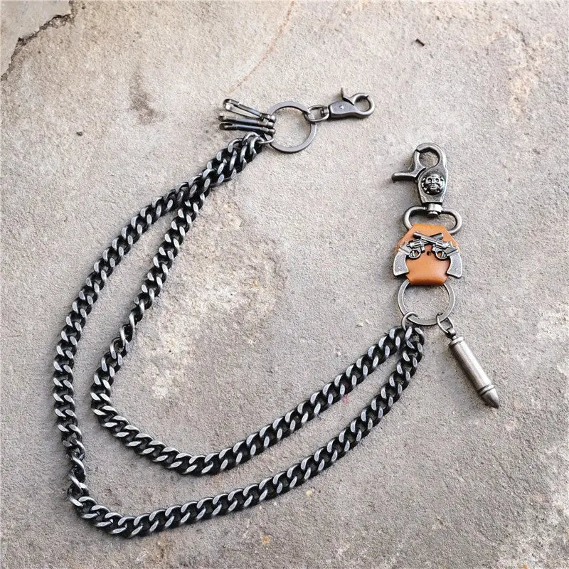 Punk double gun bullet pendant cowhide metal thick trouser chain - Blade & Thread
