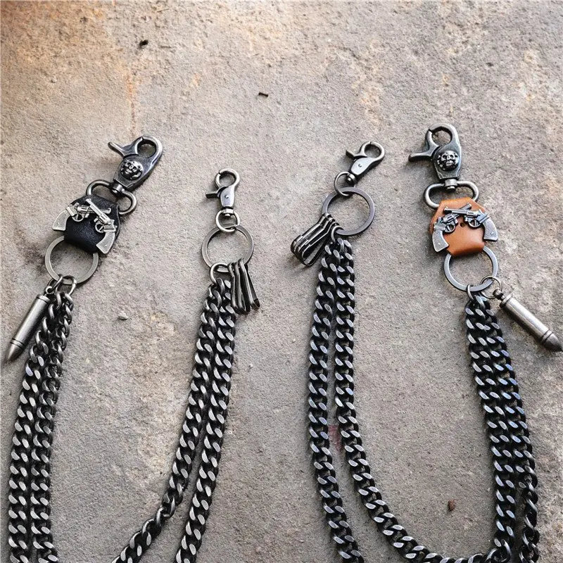 Punk double gun bullet pendant cowhide metal thick trouser chain - Blade & Thread