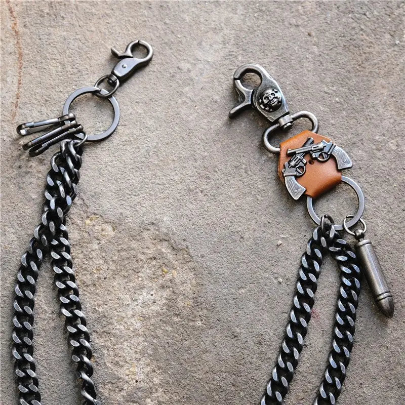 Punk double gun bullet pendant cowhide metal thick trouser chain - Blade & Thread