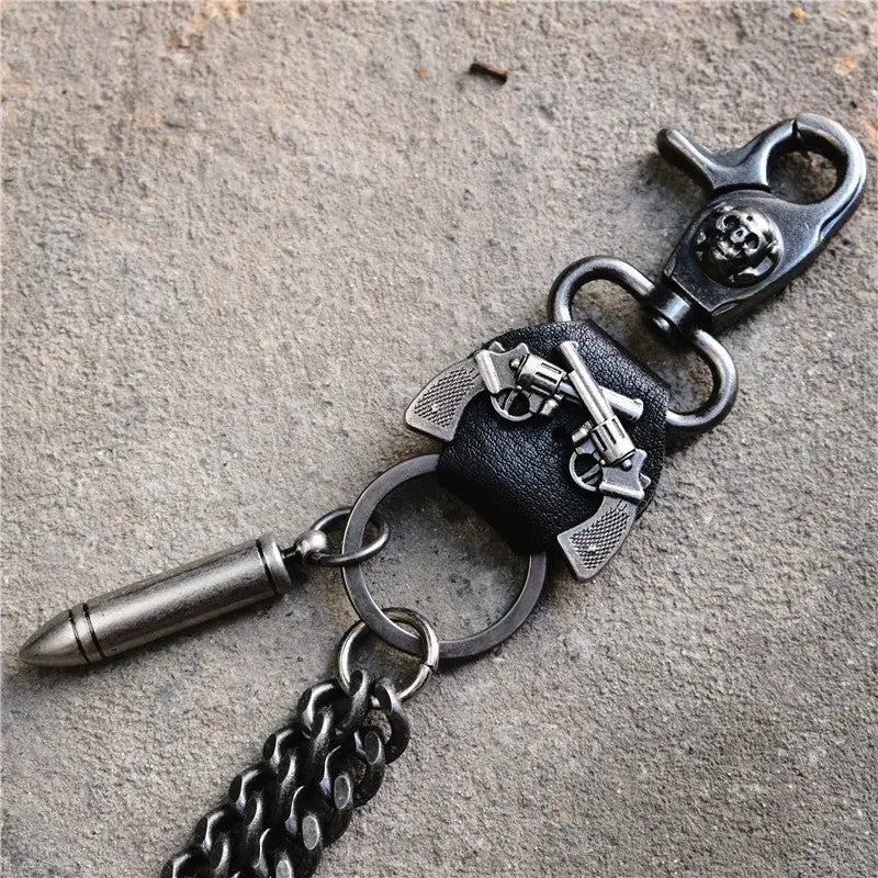 Punk double gun bullet pendant cowhide metal thick trouser chain - Blade & Thread