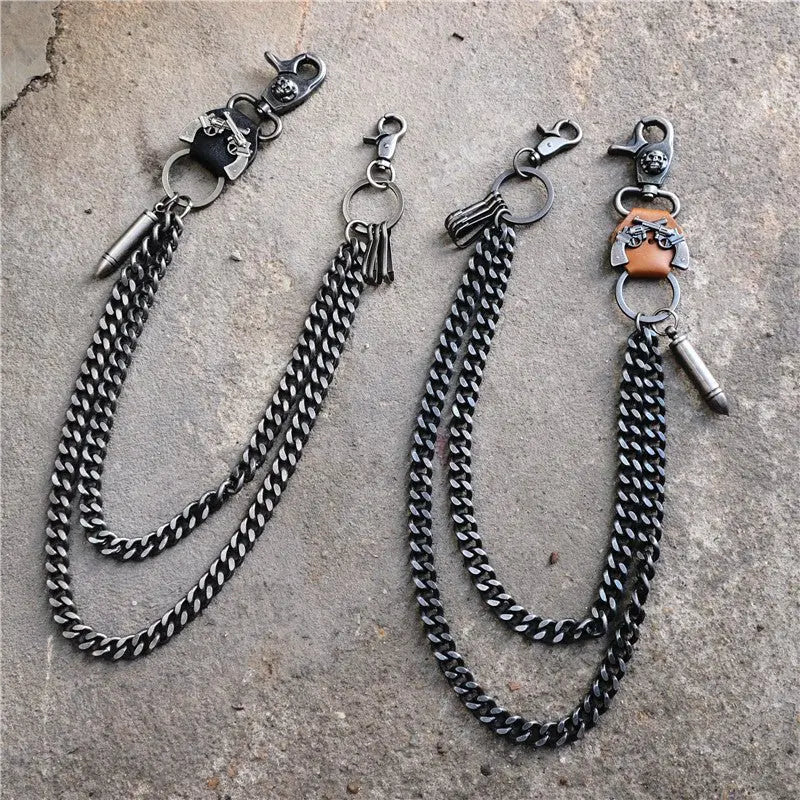 Punk double gun bullet pendant cowhide metal thick trouser chain - Blade & Thread
