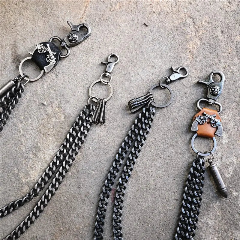 Punk double gun bullet pendant cowhide metal thick trouser chain - Blade & Thread