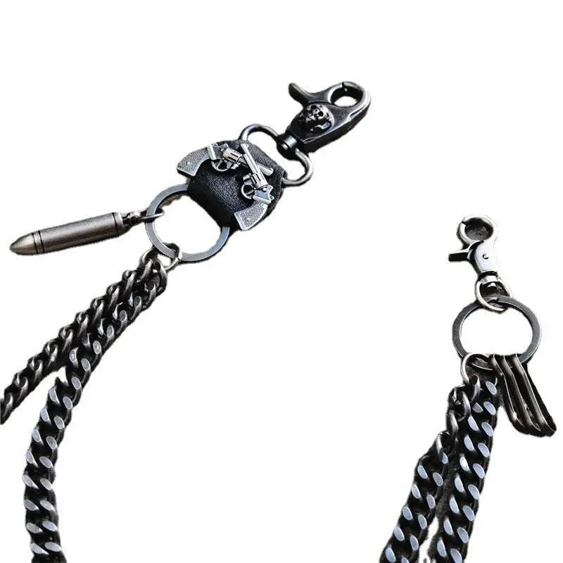Punk double gun bullet pendant cowhide metal thick trouser chain - Blade & Thread