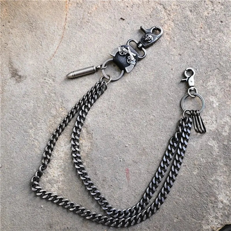 Punk double gun bullet pendant cowhide metal thick trouser chain - Blade & Thread