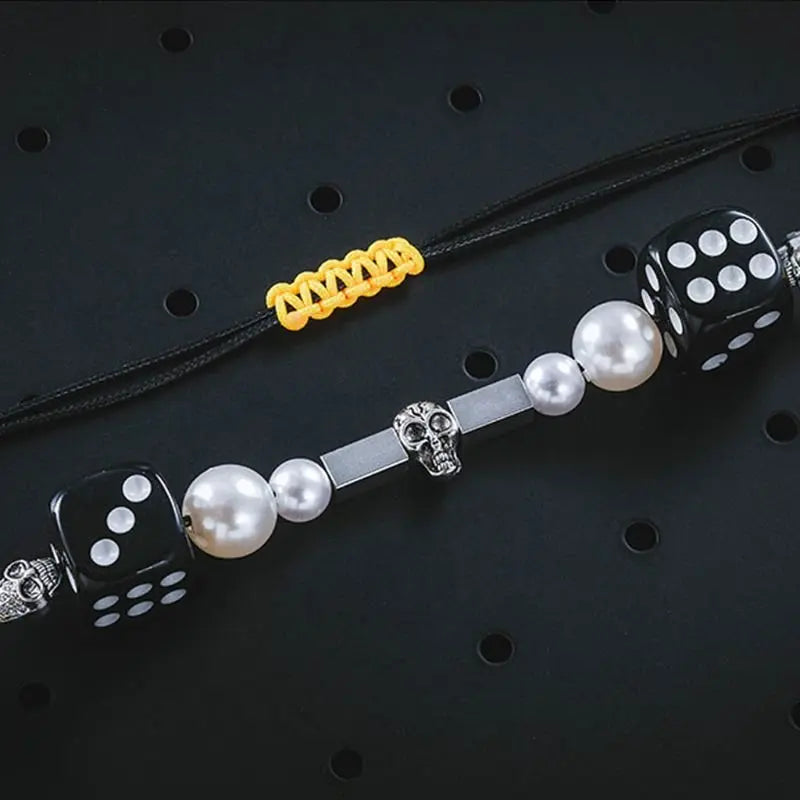 Punk Fashion Rock Pearl Smiley Skull Rope Adjustable Choker Lucky Dice Beaded Streetwear Necklaces - Blade & Thread