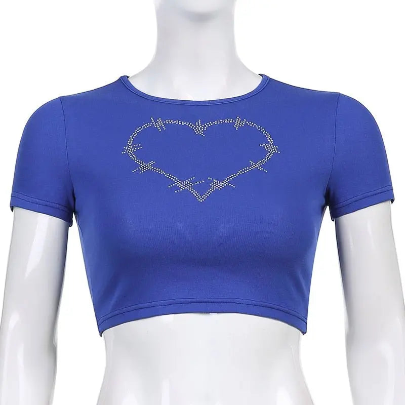 Punk Vintage Rhinestone Spider Goth Graphic T Shirt Women Y2k Style Crop Top O-neck Tshirt - Blade & Thread