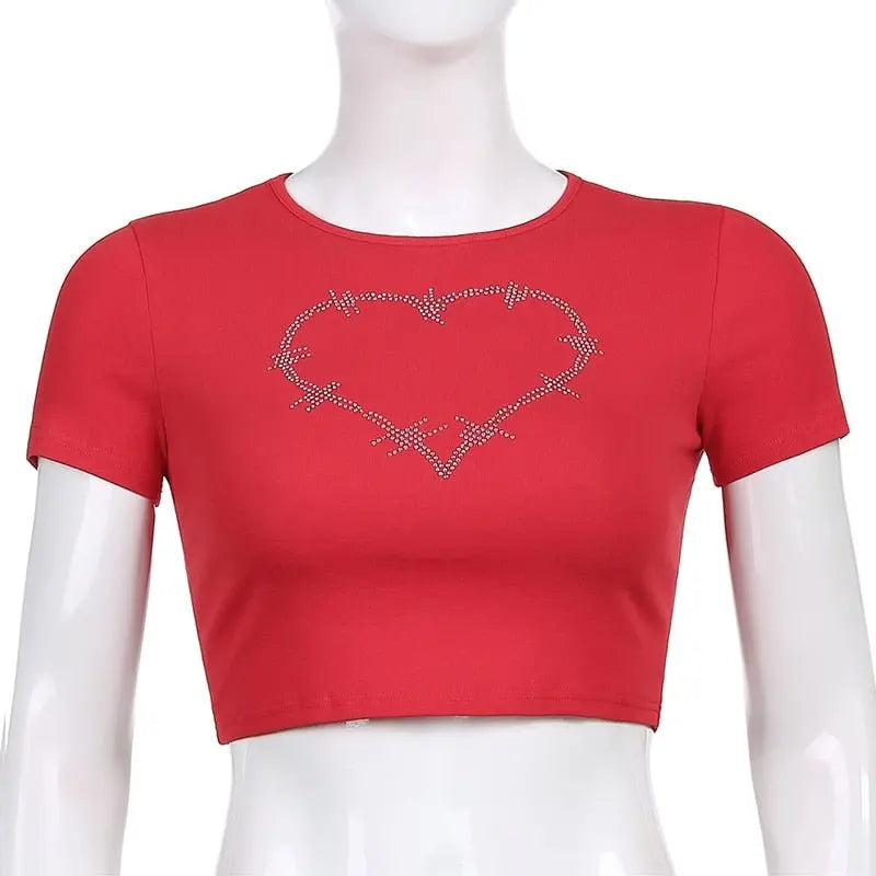 Punk Vintage Rhinestone Spider Goth Graphic T Shirt Women Y2k Style Crop Top O-neck Tshirt - Blade & Thread