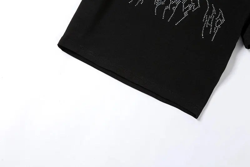 Punk Vintage Rhinestone Spider Goth Graphic T Shirt Women Y2k Style Crop Top O-neck Tshirt - Blade & Thread