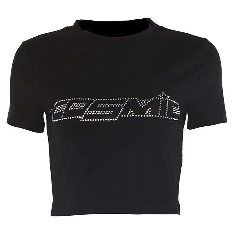 Punk Vintage Rhinestone Spider Goth Graphic T Shirt Women Y2k Style Crop Top O-neck Tshirt - Blade & Thread
