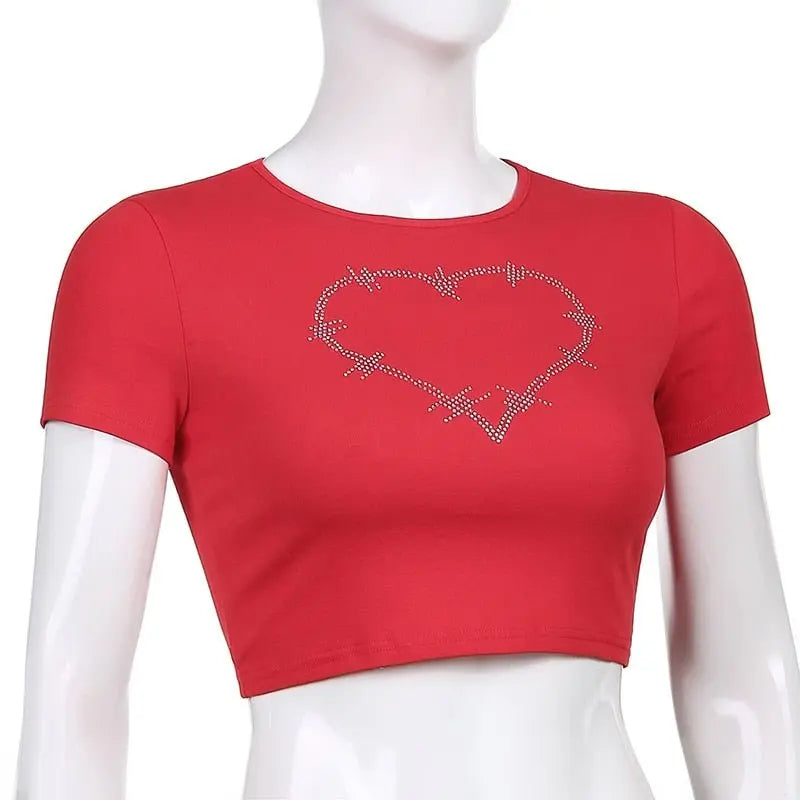 Punk Vintage Rhinestone Spider Goth Graphic T Shirt Women Y2k Style Crop Top O-neck Tshirt - Blade & Thread