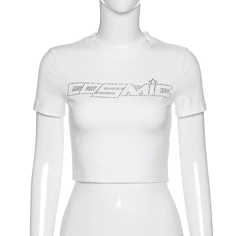 Punk Vintage Rhinestone Spider Goth Graphic T Shirt Women Y2k Style Crop Top O-neck Tshirt - Blade & Thread