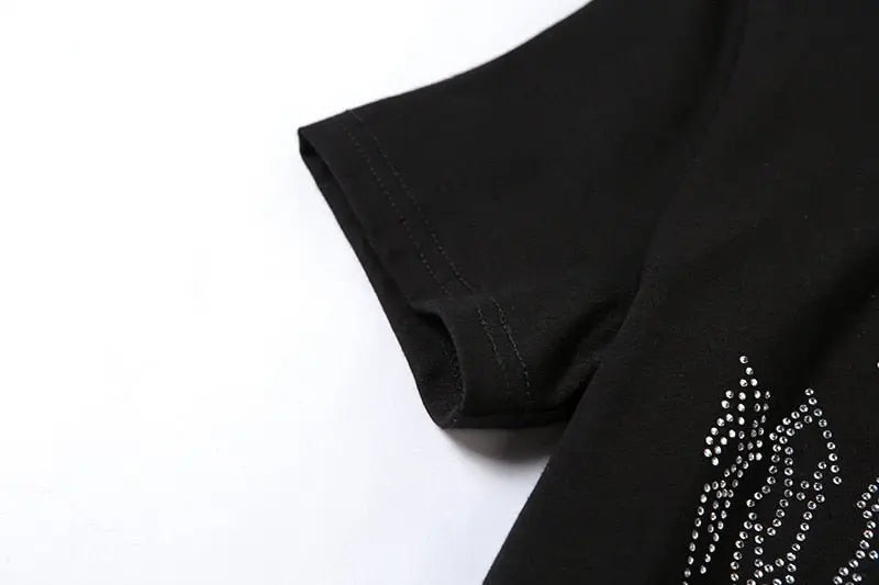 Punk Vintage Rhinestone Spider Goth Graphic T Shirt Women Y2k Style Crop Top O-neck Tshirt - Blade & Thread