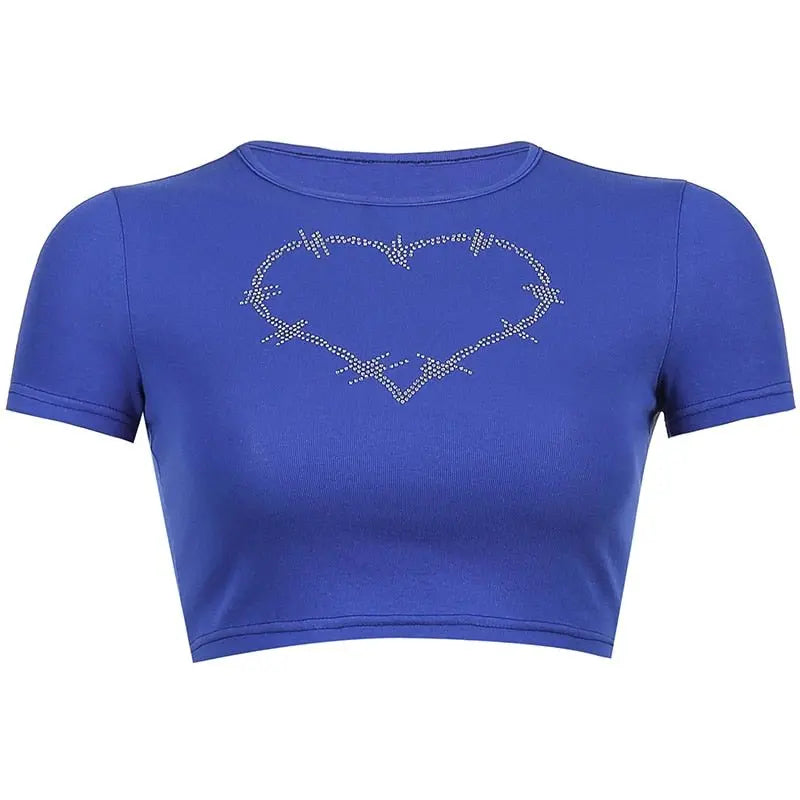 Punk Vintage Rhinestone Spider Goth Graphic T Shirt Women Y2k Style Crop Top O-neck Tshirt - Blade & Thread