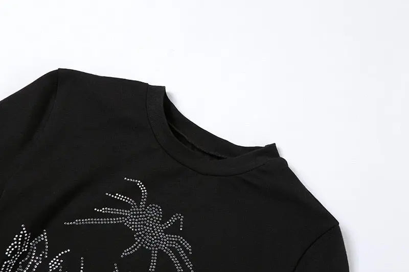 Punk Vintage Rhinestone Spider Goth Graphic T Shirt Women Y2k Style Crop Top O-neck Tshirt - Blade & Thread