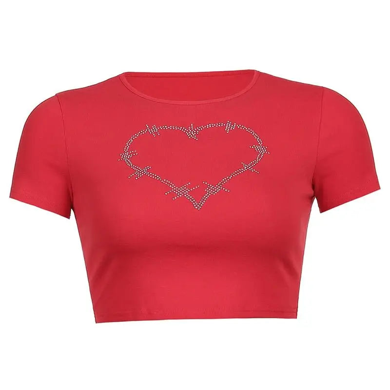 Punk Vintage Rhinestone Spider Goth Graphic T Shirt Women Y2k Style Crop Top O-neck Tshirt - Blade & Thread