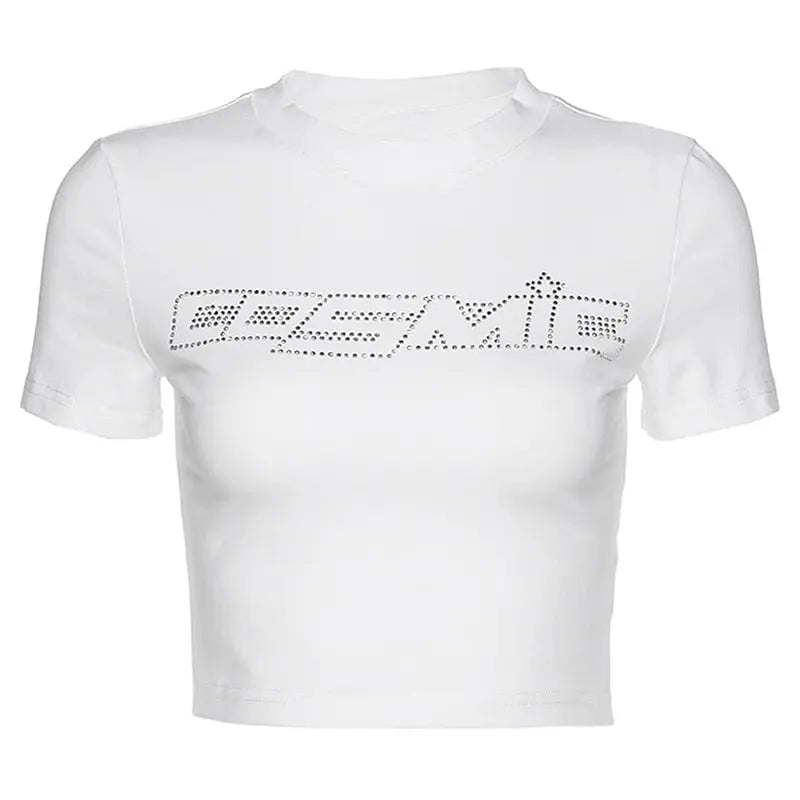 Punk Vintage Rhinestone Spider Goth Graphic T Shirt Women Y2k Style Crop Top O-neck Tshirt - Blade & Thread