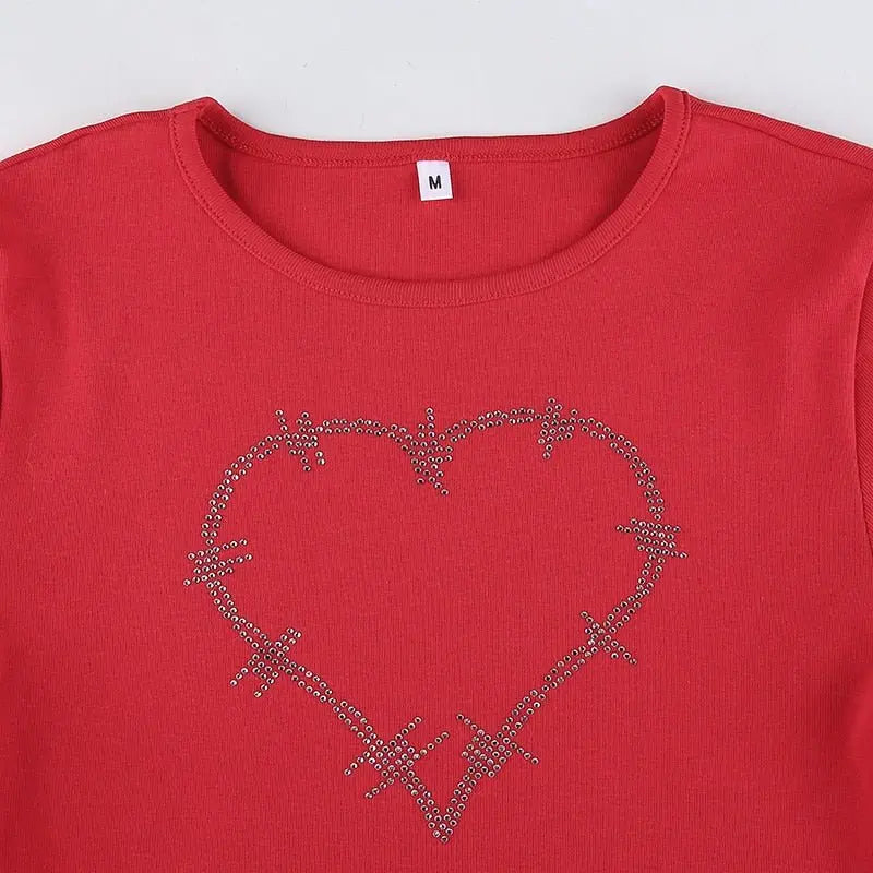Punk Vintage Rhinestone Spider Goth Graphic T Shirt Women Y2k Style Crop Top O-neck Tshirt - Blade & Thread