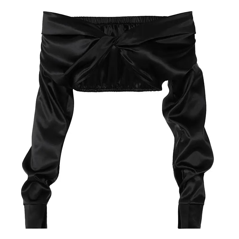 Pure Color Long Sleeves Bodycon Slim Crop Top - Blade & Thread