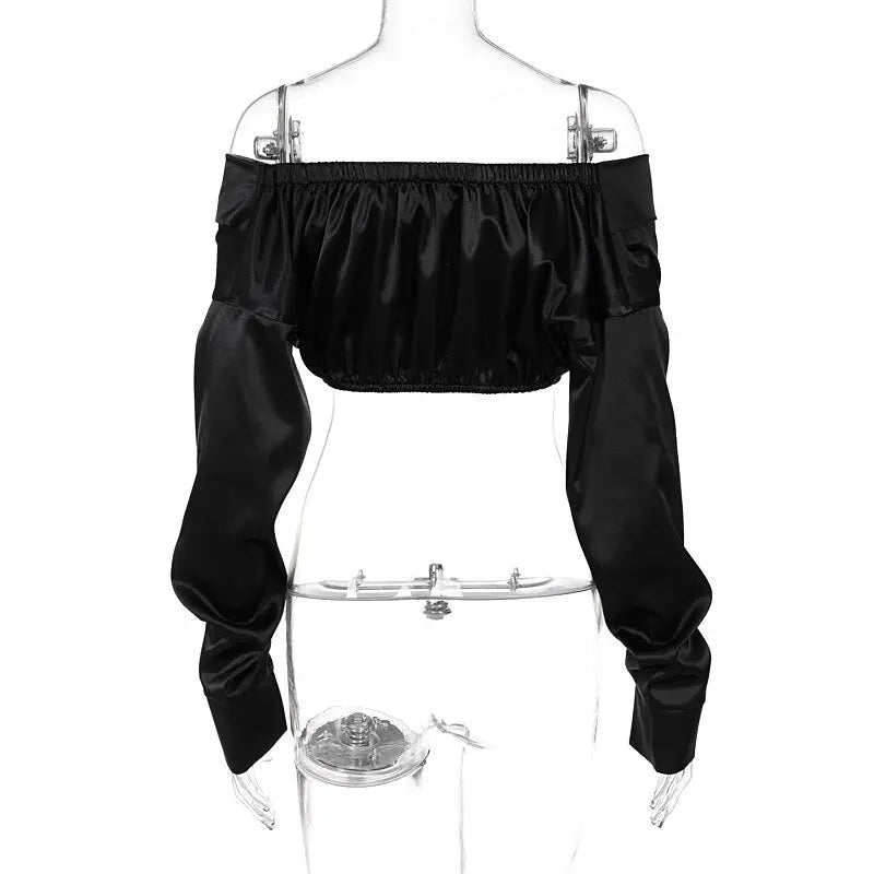 Pure Color Long Sleeves Bodycon Slim Crop Top - Blade & Thread
