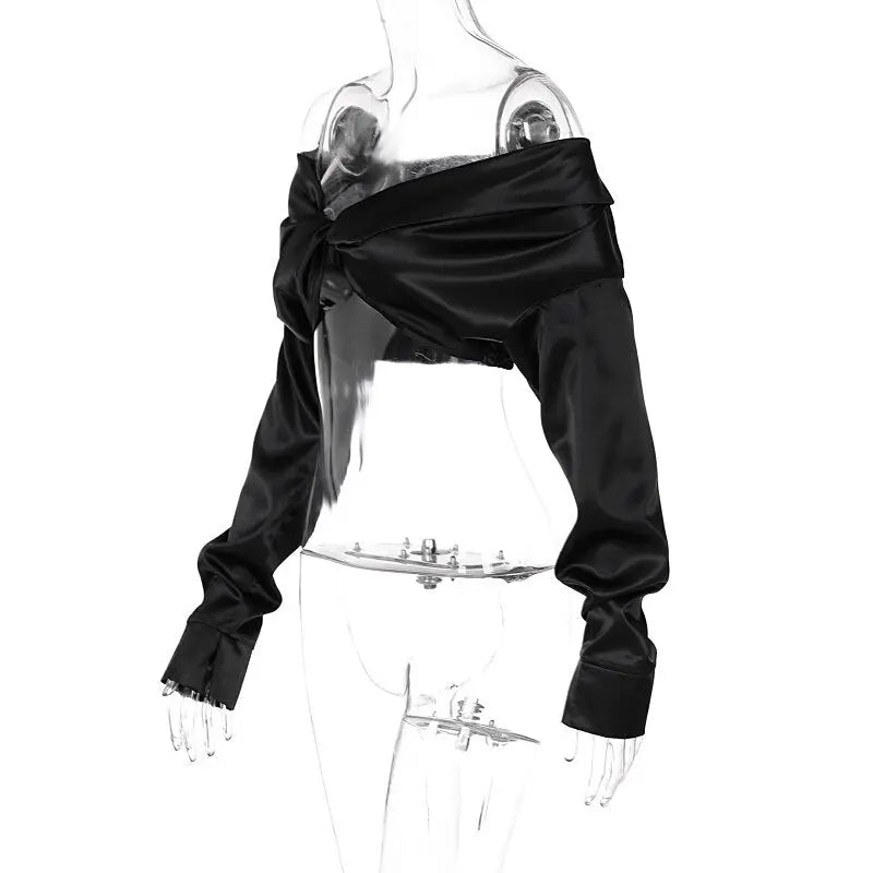 Pure Color Long Sleeves Bodycon Slim Crop Top - Blade & Thread