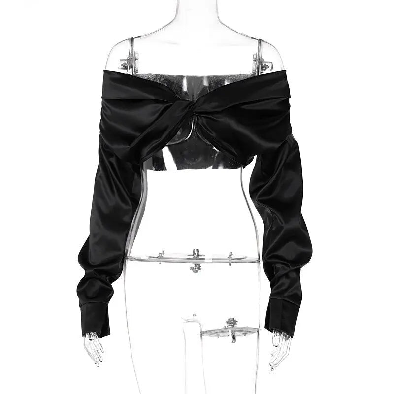 Pure Color Long Sleeves Bodycon Slim Crop Top - Blade & Thread