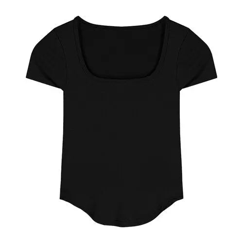 Pure Color Slim Short Sleeve Tees Women 2022 Summer Y2k Crop Fashion Sexy Blouse - Blade & Thread