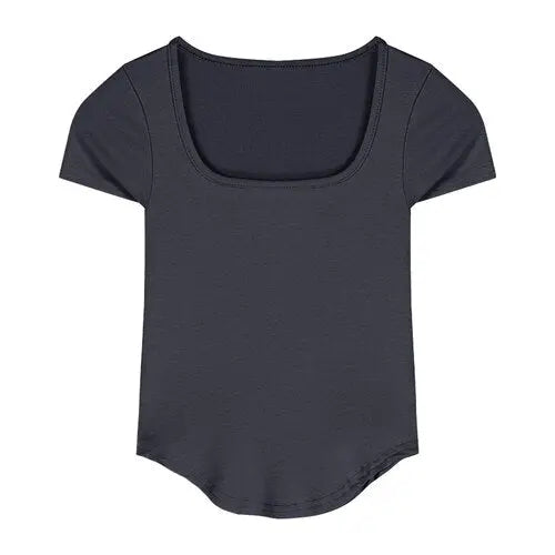 Pure Color Slim Short Sleeve Tees Women 2022 Summer Y2k Crop Fashion Sexy Blouse - Blade & Thread