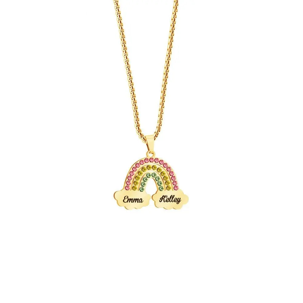 Rainbow Couple Name Necklace Engraving Pendant - Blade & Thread