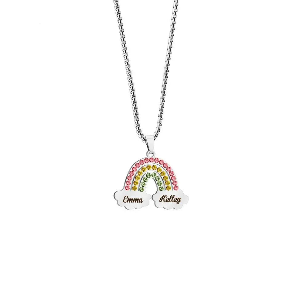 Rainbow Couple Name Necklace Engraving Pendant - Blade & Thread