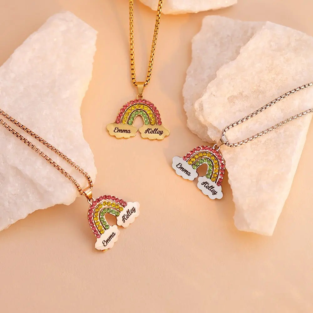 Rainbow Couple Name Necklace Engraving Pendant - Blade & Thread