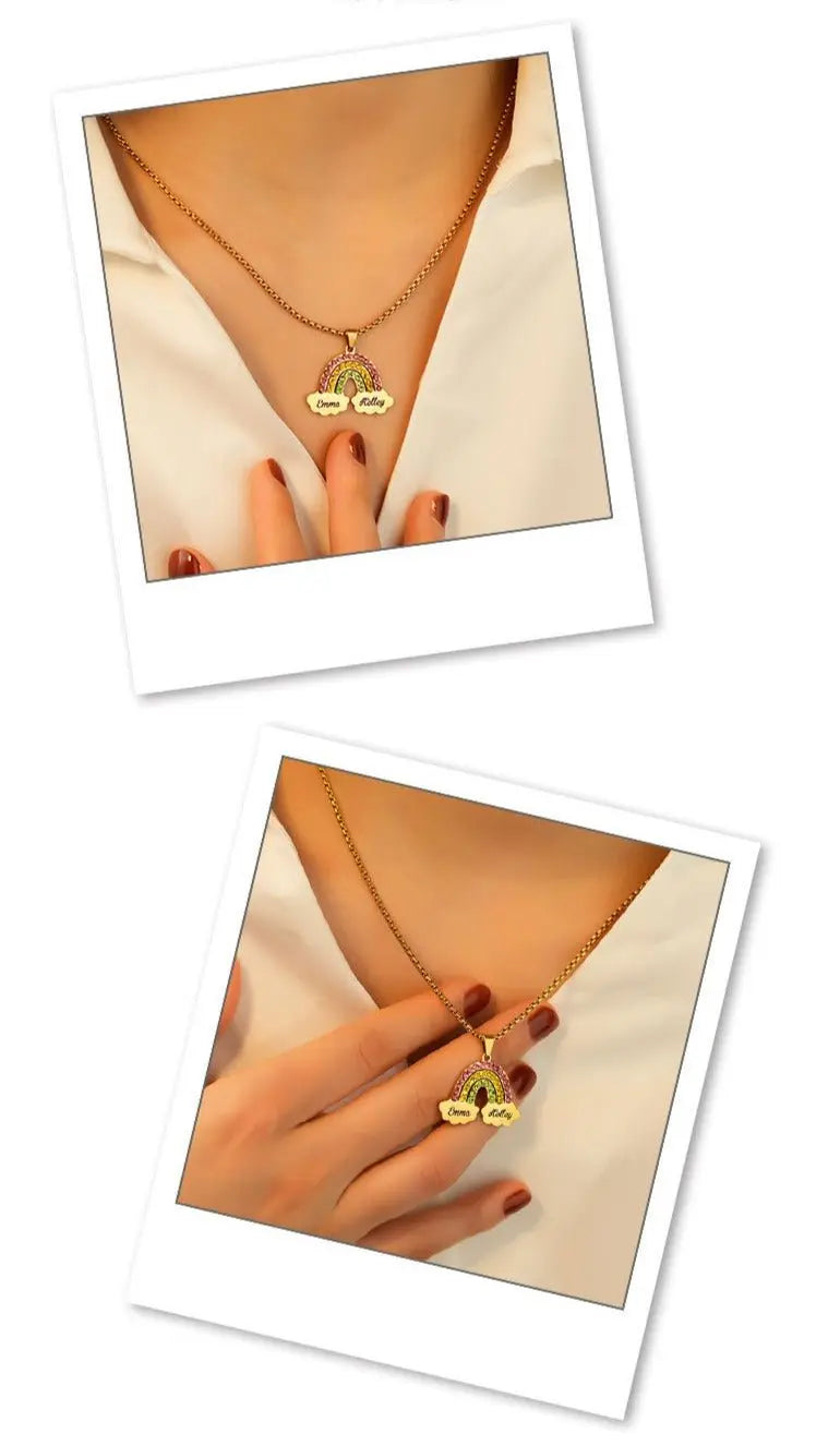 Rainbow Couple Name Necklace Engraving Pendant - Blade & Thread