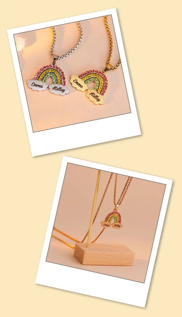 Rainbow Couple Name Necklace Engraving Pendant - Blade & Thread
