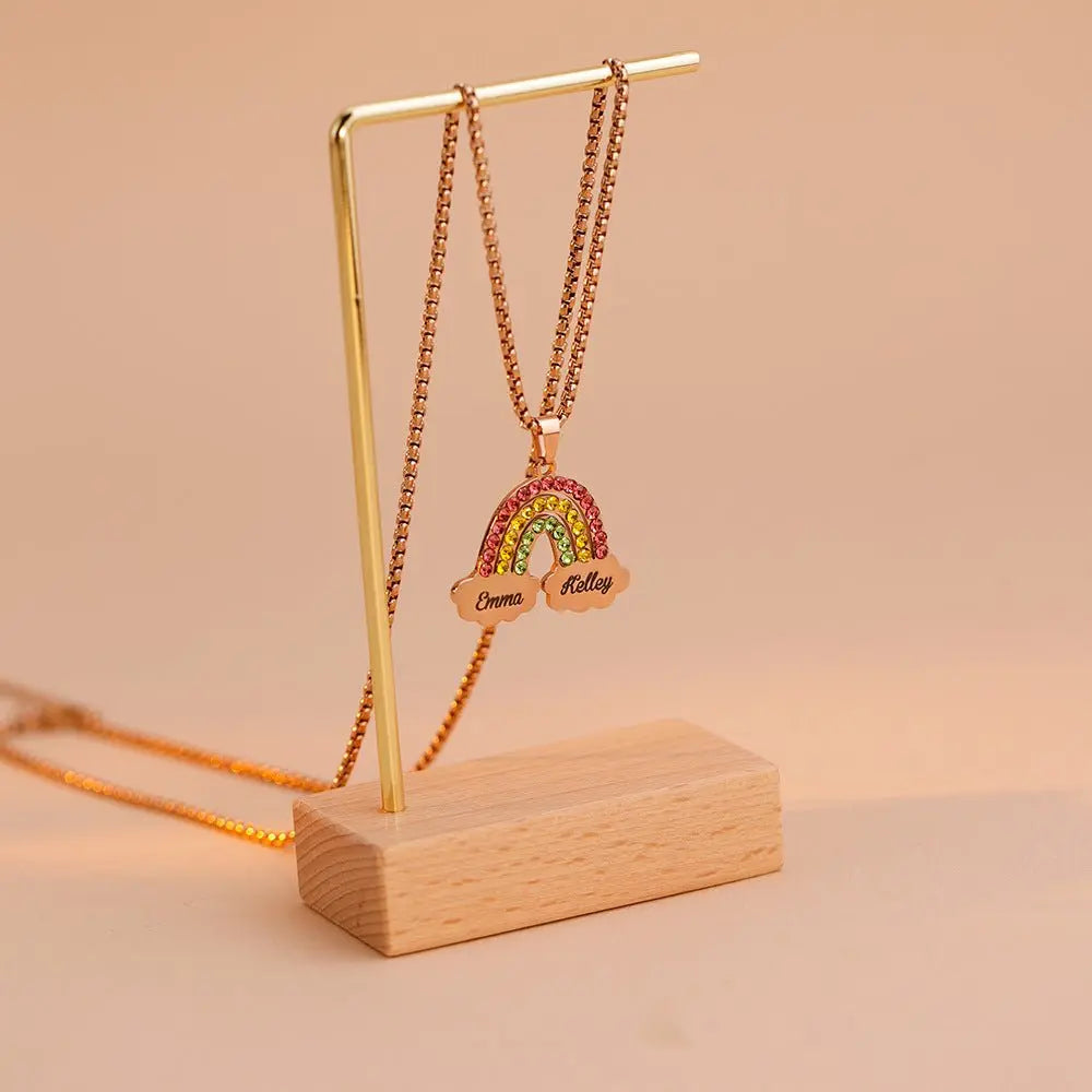 Rainbow Couple Name Necklace Engraving Pendant - Blade & Thread