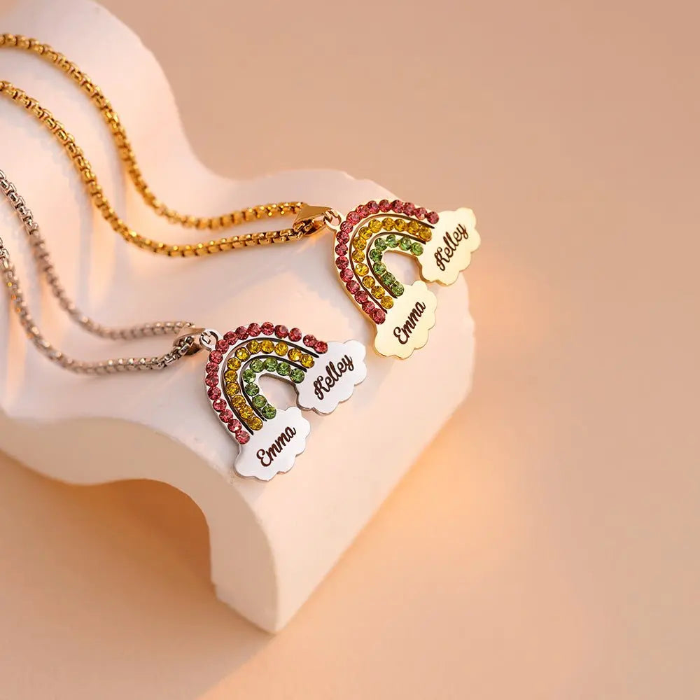 Rainbow Couple Name Necklace Engraving Pendant - Blade & Thread