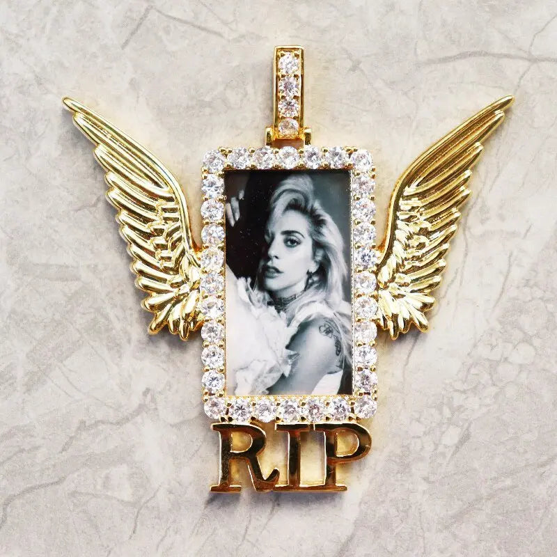 Rectangle Shape Angel Wing Custom Made Photo Pendant Necklace - Blade & Thread