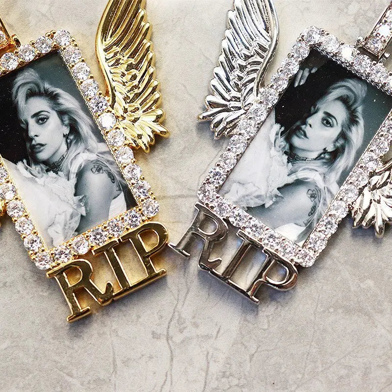Rectangle Shape Angel Wing Custom Made Photo Pendant Necklace - Blade & Thread