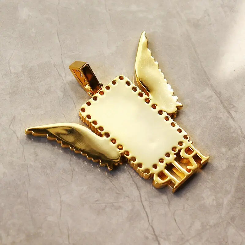 Rectangle Shape Angel Wing Custom Made Photo Pendant Necklace - Blade & Thread