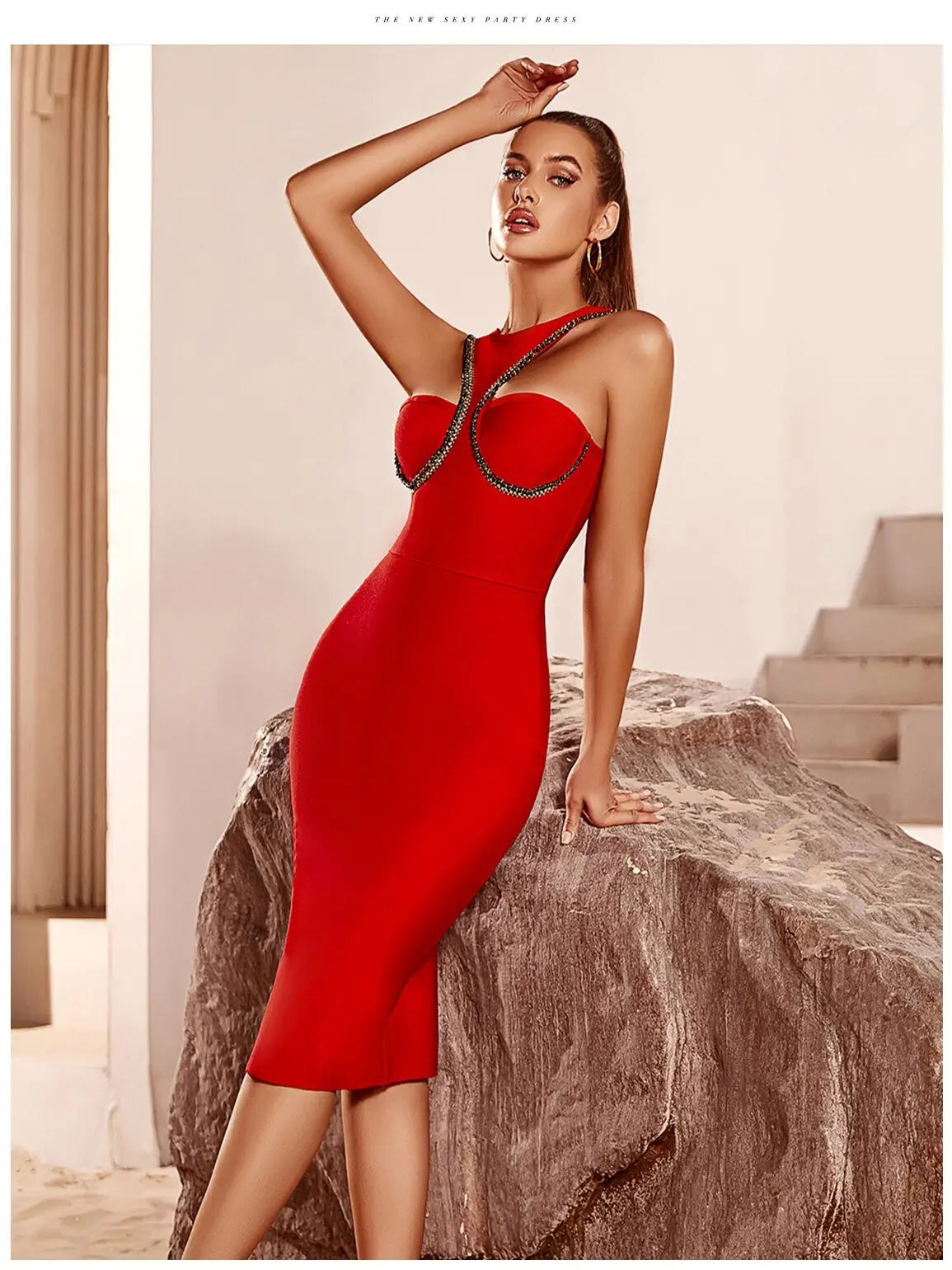 Red Bandage Dress Sleeveless Sexy Celebrity O Neck Hollow Out Dress Vestidos - Blade & Thread