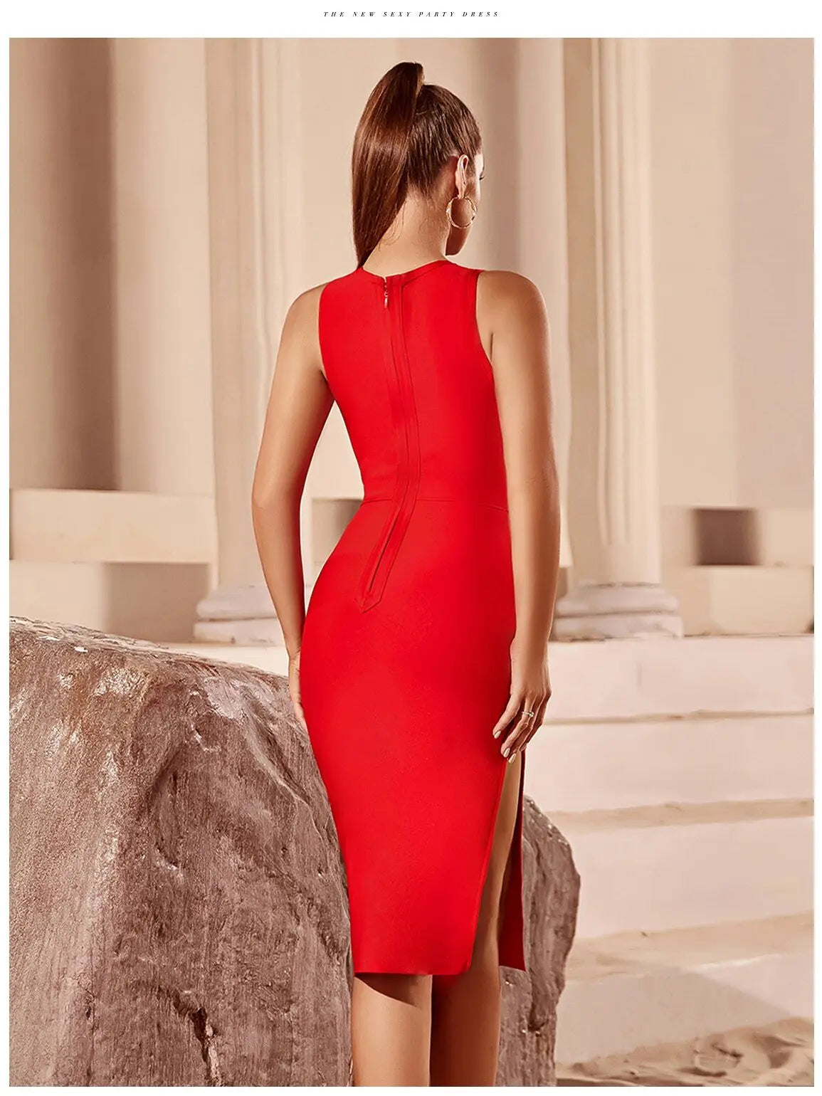 Red Bandage Dress Sleeveless Sexy Celebrity O Neck Hollow Out Dress Vestidos - Blade & Thread