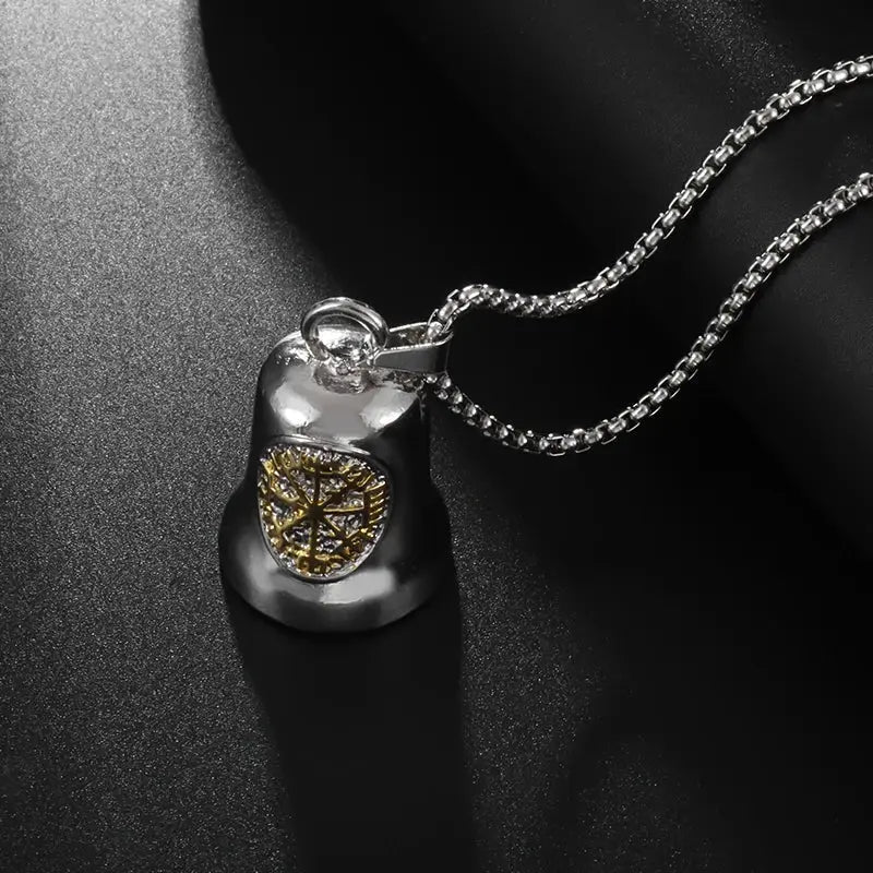 Red Cross Silver-Plated Wings Motorcycle Bell Pendant Necklace - Blade & Thread
