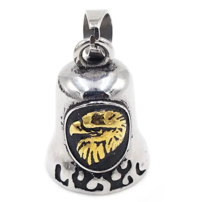 Red Cross Silver-Plated Wings Motorcycle Bell Pendant Necklace - Blade & Thread