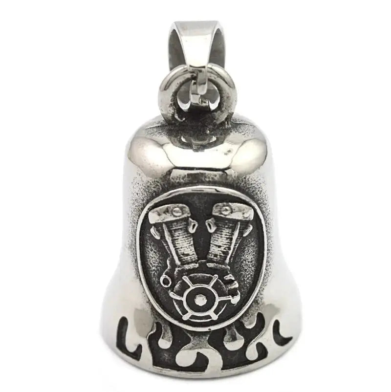 Red Cross Silver-Plated Wings Motorcycle Bell Pendant Necklace - Blade & Thread