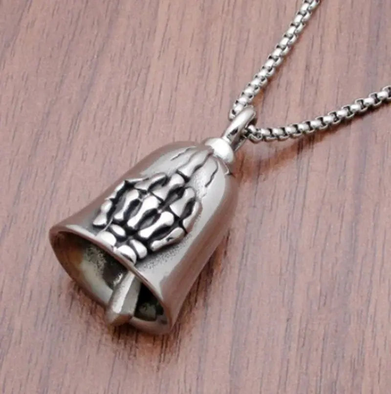 Red Cross Silver-Plated Wings Motorcycle Bell Pendant Necklace - Blade & Thread