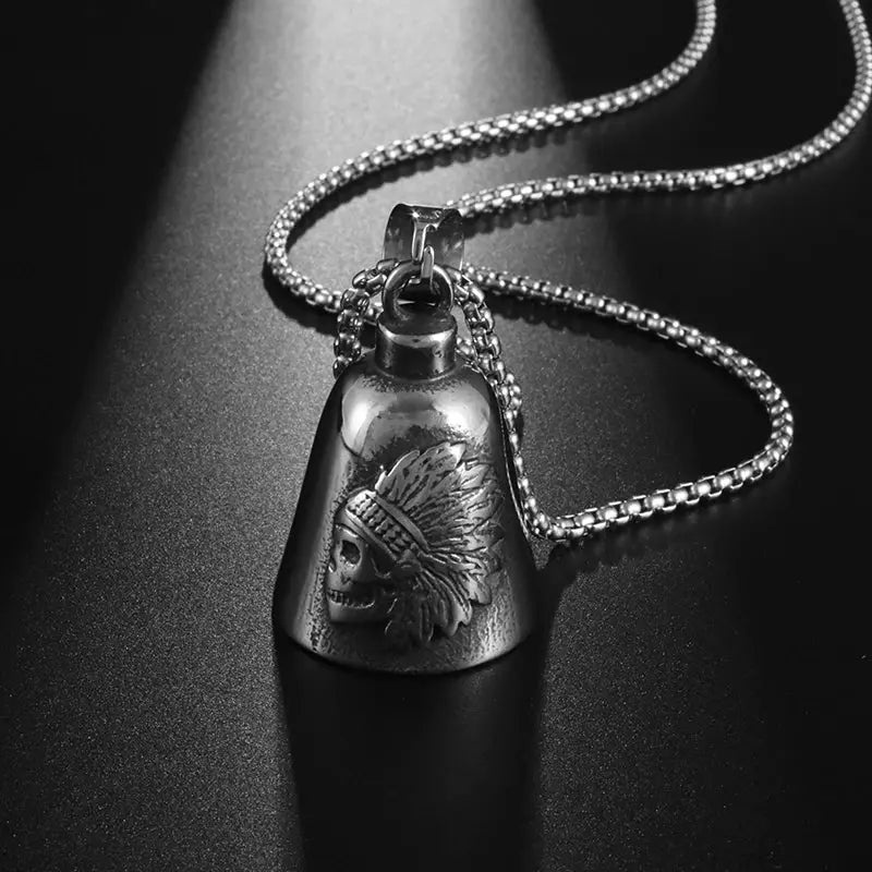 Red Cross Silver-Plated Wings Motorcycle Bell Pendant Necklace - Blade & Thread