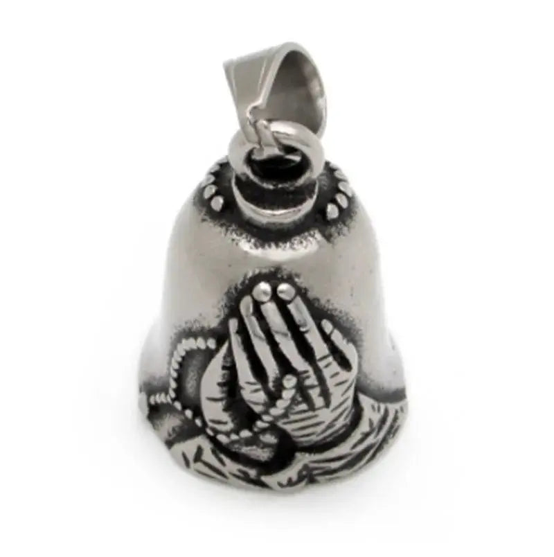 Red Cross Silver-Plated Wings Motorcycle Bell Pendant Necklace - Blade & Thread