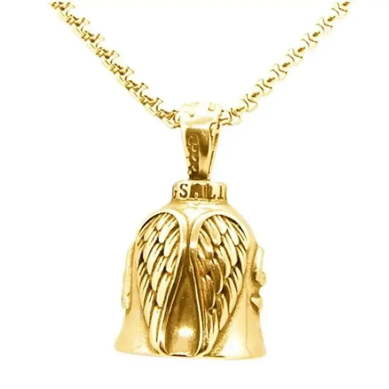 Red Cross Silver-Plated Wings Motorcycle Bell Pendant Necklace - Blade & Thread