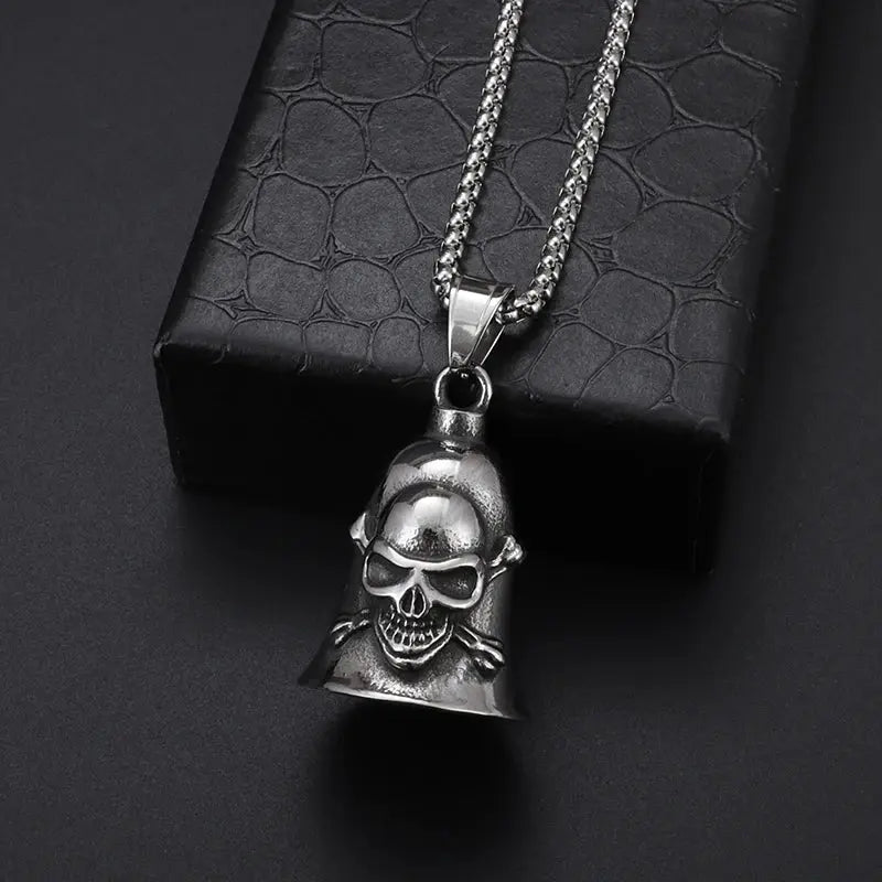 Red Cross Silver-Plated Wings Motorcycle Bell Pendant Necklace - Blade & Thread