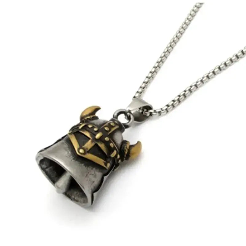 Red Cross Silver-Plated Wings Motorcycle Bell Pendant Necklace - Blade & Thread