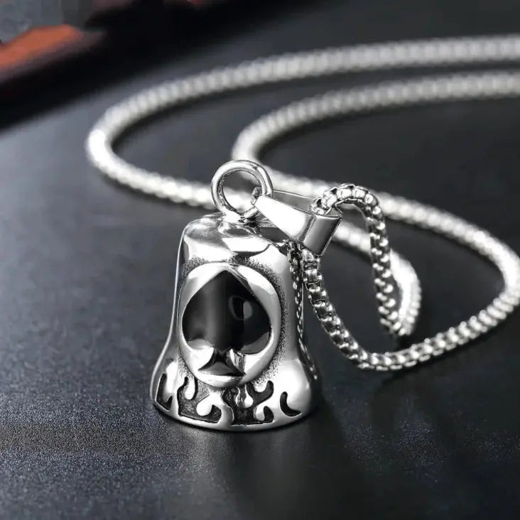 Red Cross Silver-Plated Wings Motorcycle Bell Pendant Necklace - Blade & Thread