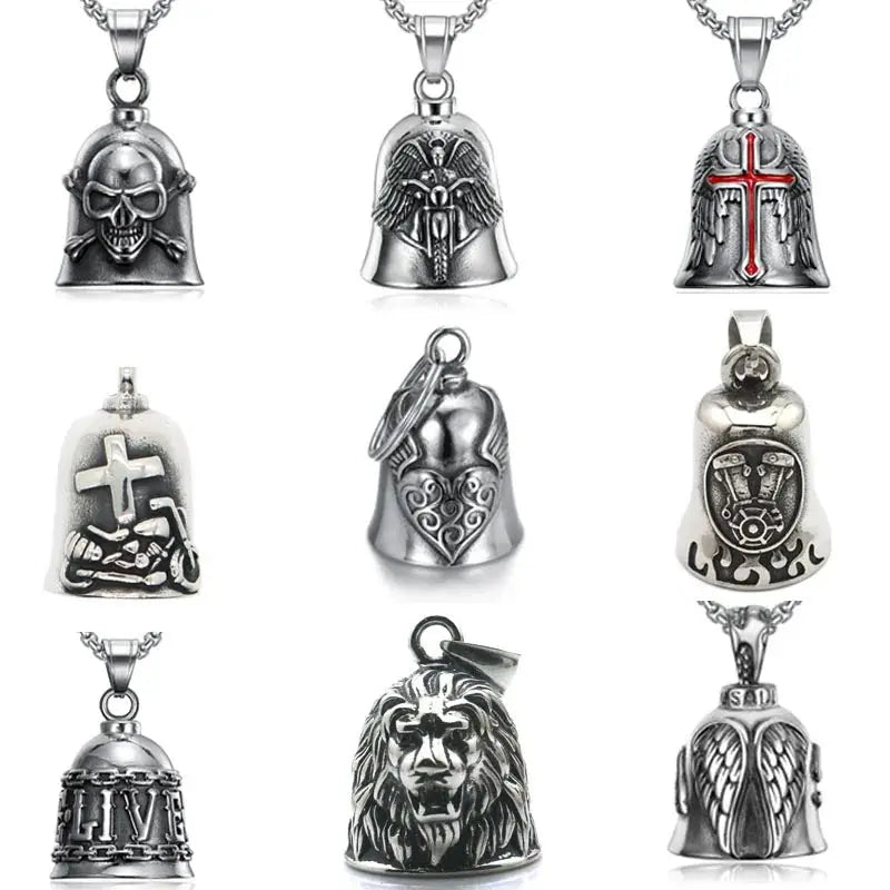 Red Cross Silver-Plated Wings Motorcycle Bell Pendant Necklace - Blade & Thread